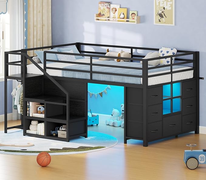 Twin Loft Bed with Desk and Stairs