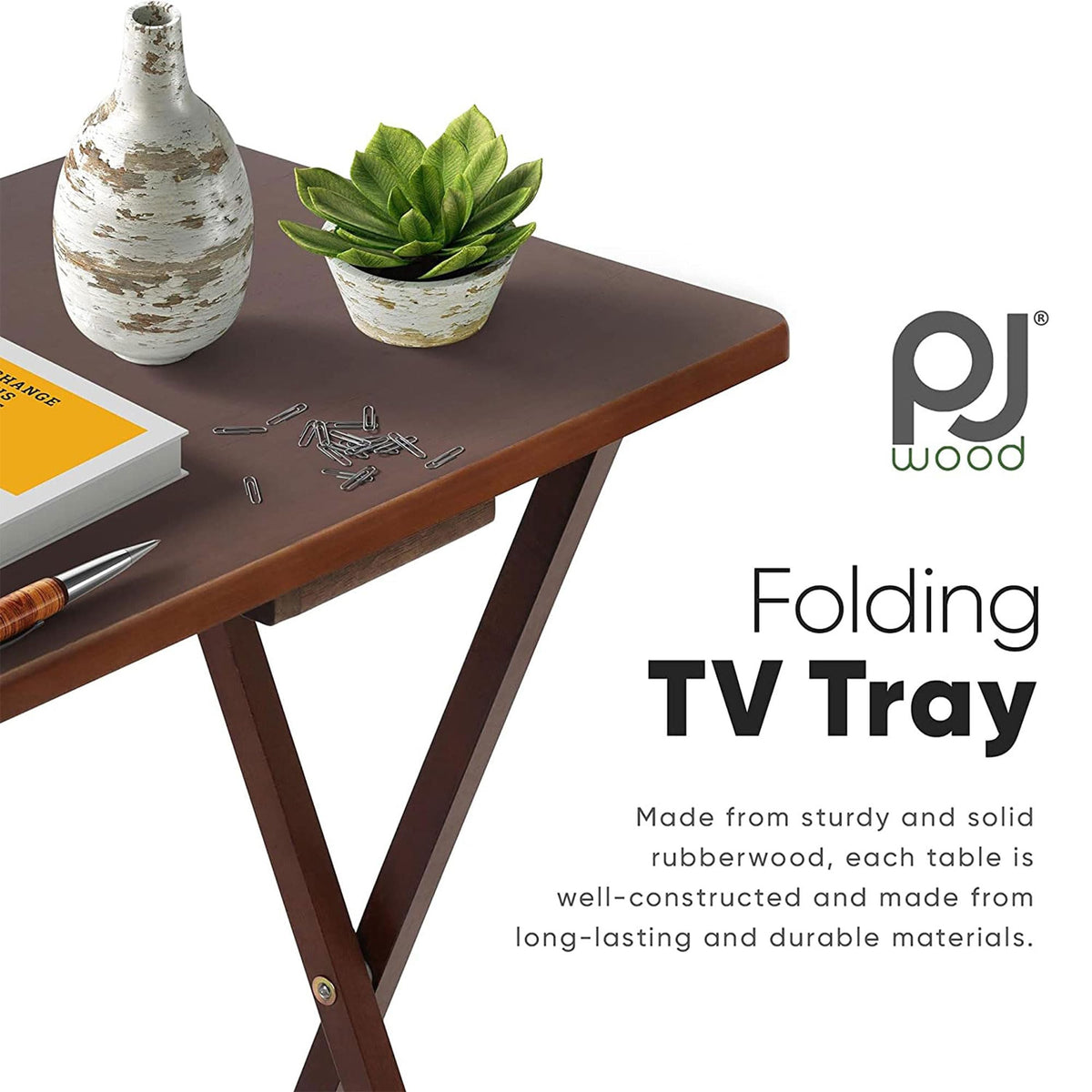 PJ Wood Folding Portable TV Snack Tray Table, Honey Oak Finish, 6-Piece Set
