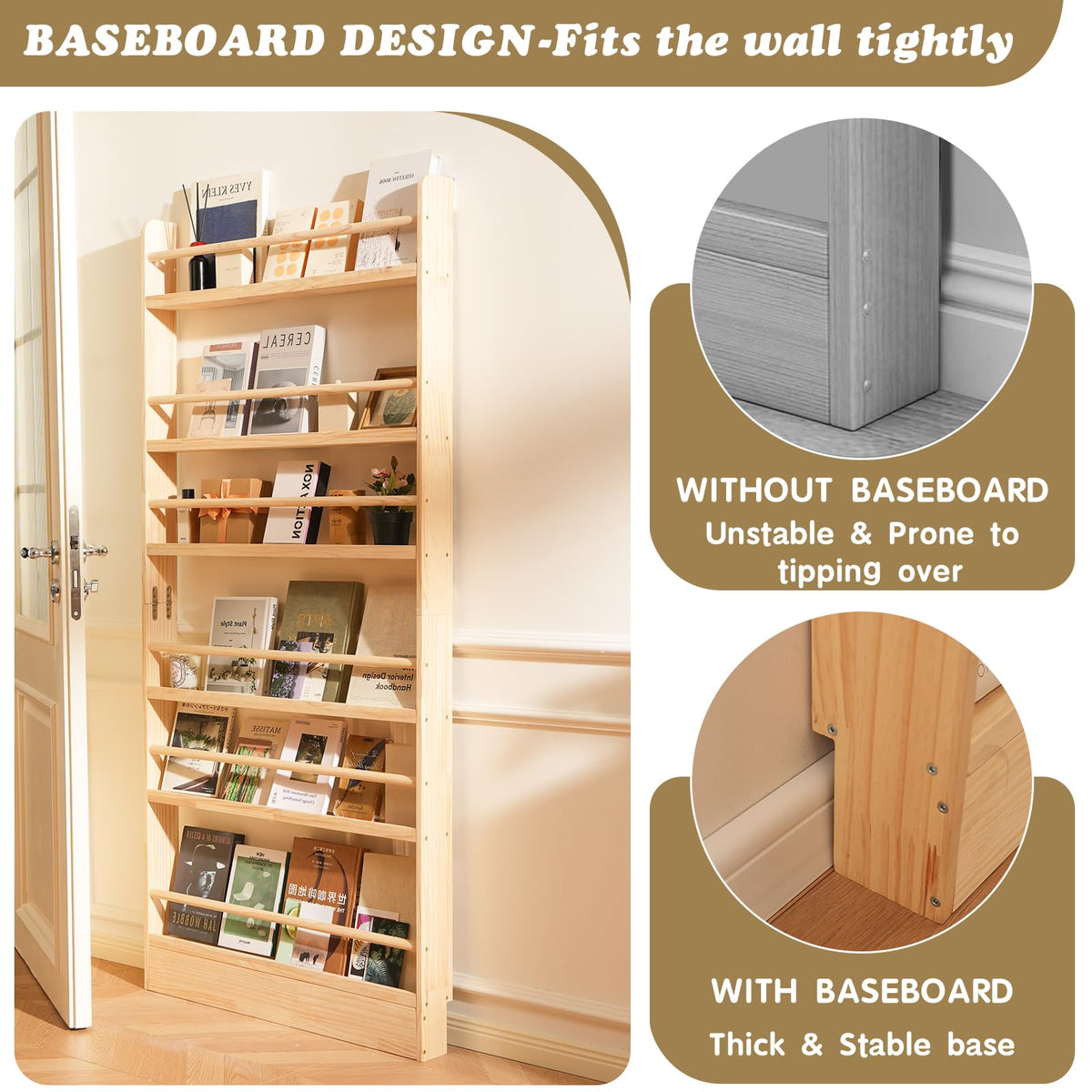 Baveke 6 Tier Behind The Door Bookshelf, Natural