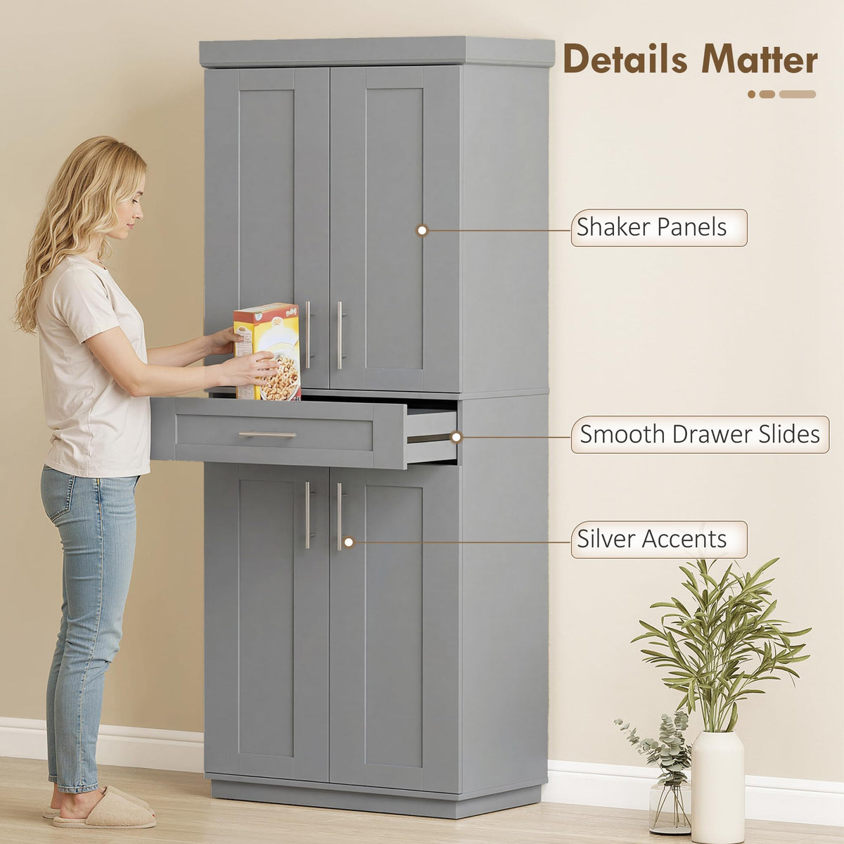 Gray Kitchen Pantry Cabinet