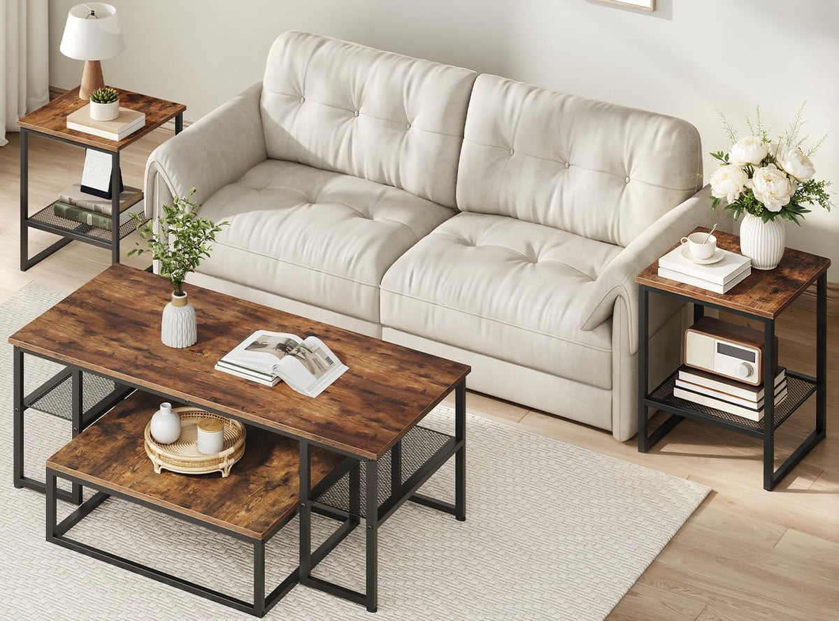 STHYTON Coffee Table Set of 4, Nesting Coffee Table and 2 Side Tables