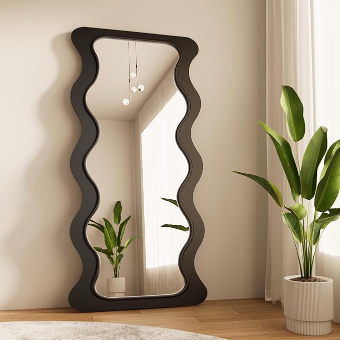 Wavy Full Length Mirror with Wood Frame