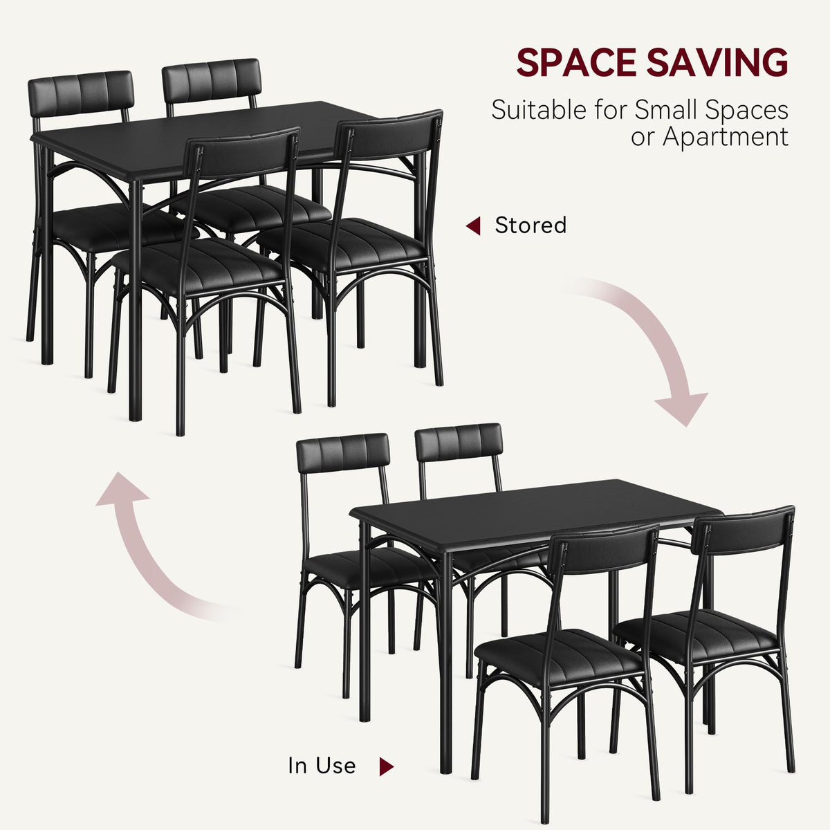 Takywep Dining Table Set for 4 for Small Spaces, Kitchen Table with 4 Upholstered Chairs, Modern Wood & Metal Frame for Apartment, Dining Room
