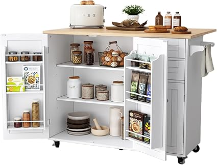 Rolling Kitchen Island with Drop-Leaf & Storage