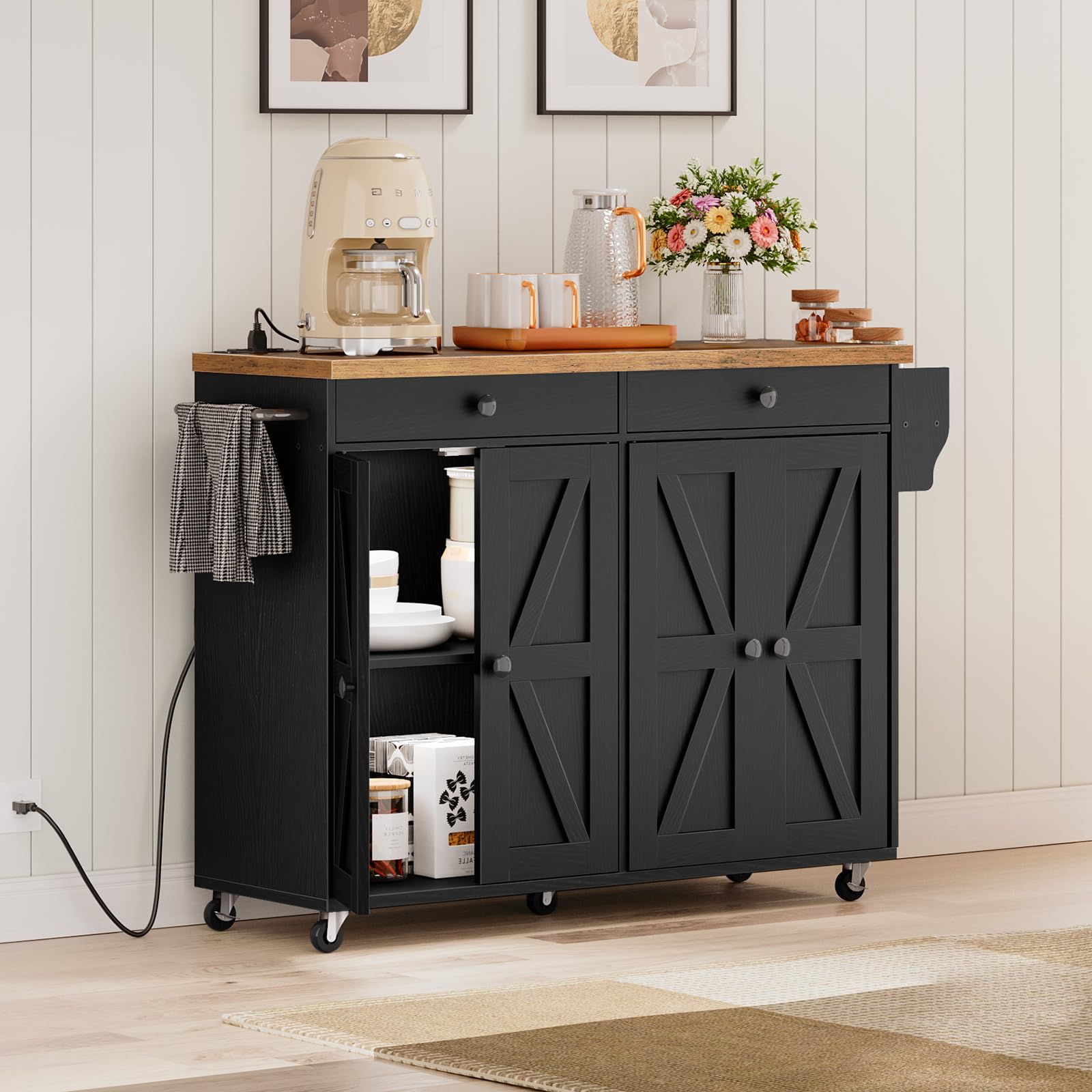 Kitchen Island with Power Outlet and Storage