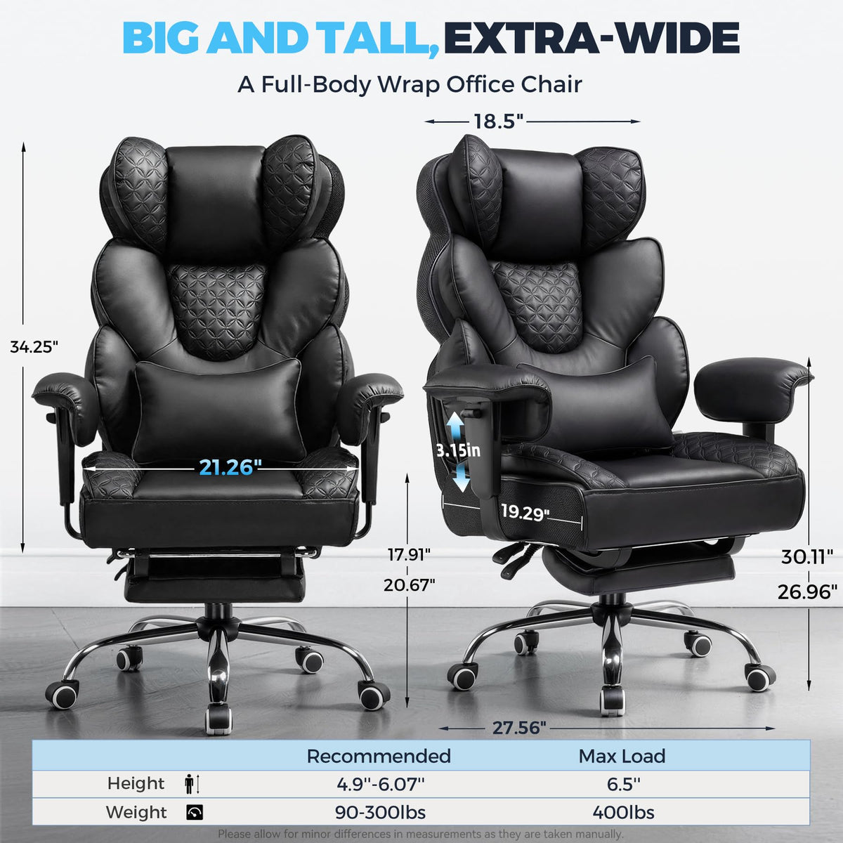 GTPLAYER Big and Tall Gaming Chair Ergonomic Heavy Duty Office Chair Racing Seat with Adjustable Lumbar Pillow Footrest 150° Reclining Thickened Armrests Breathable Mesh for Esports/PC Gaming