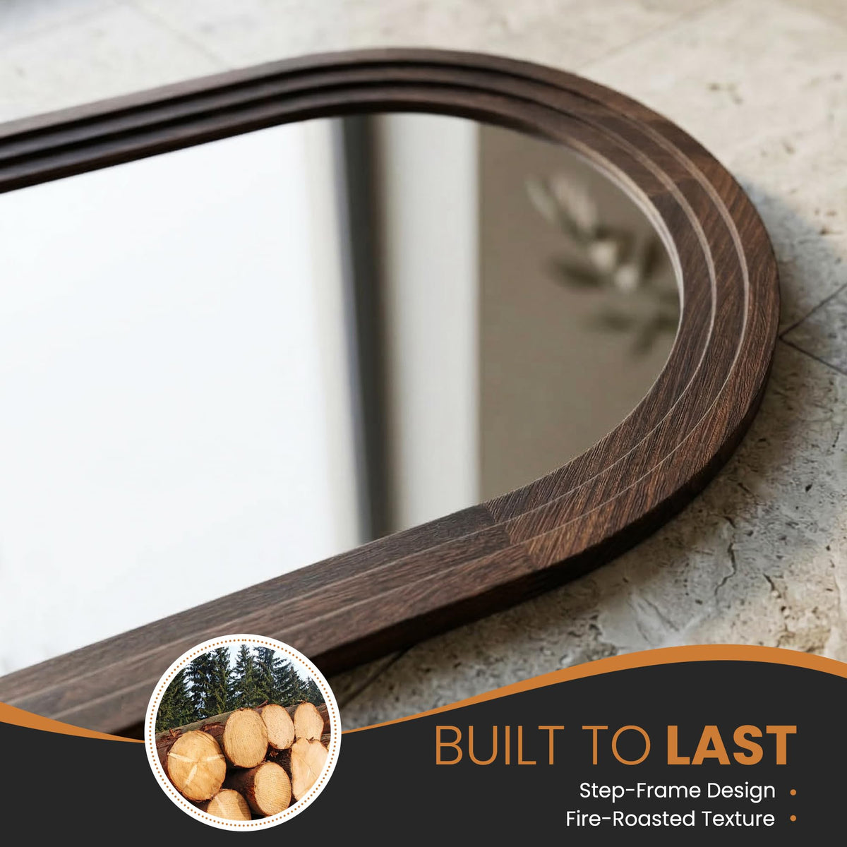 Arched Brown Wood Wall Mirror