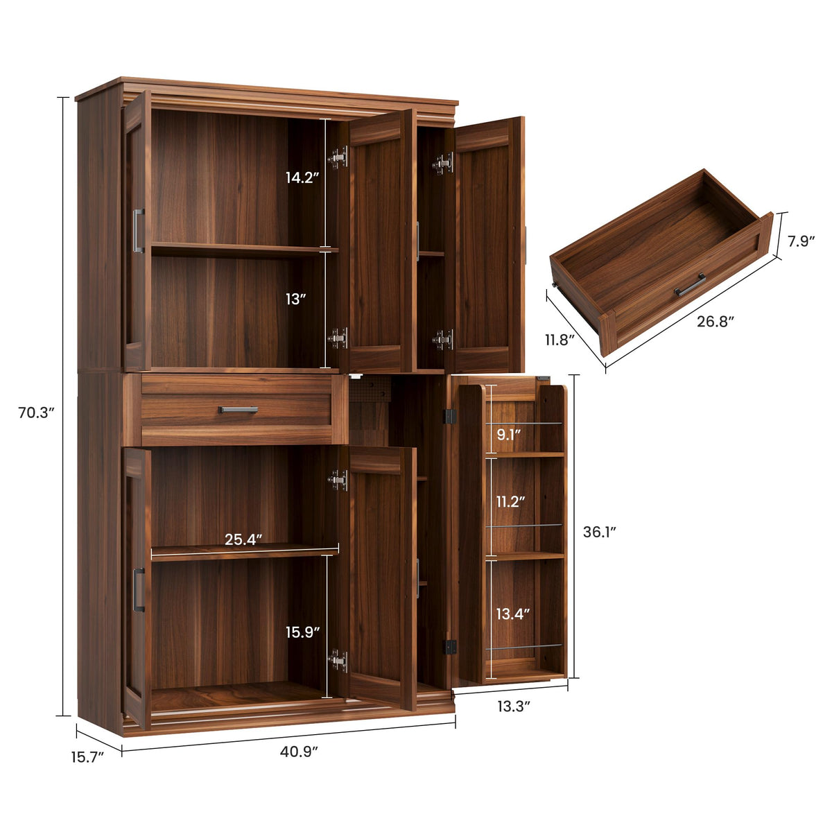 Garvee 70" Tall Kitchen Pantry Storage Cabinet,Modern Kitchen Hutch Cabinet