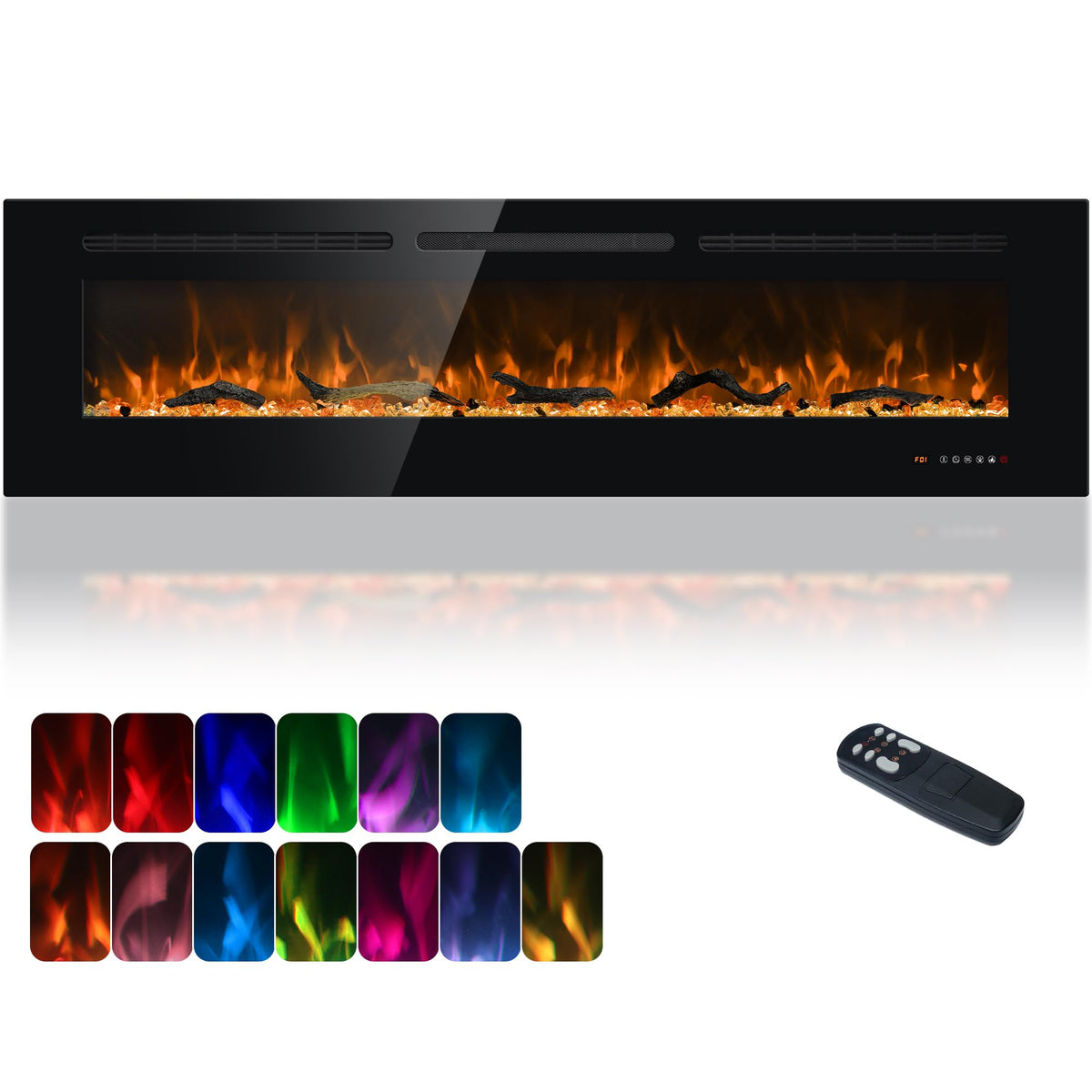 Carsynflame 65in Black Recessed & Wall Mount Electric Fireplace with Remote
