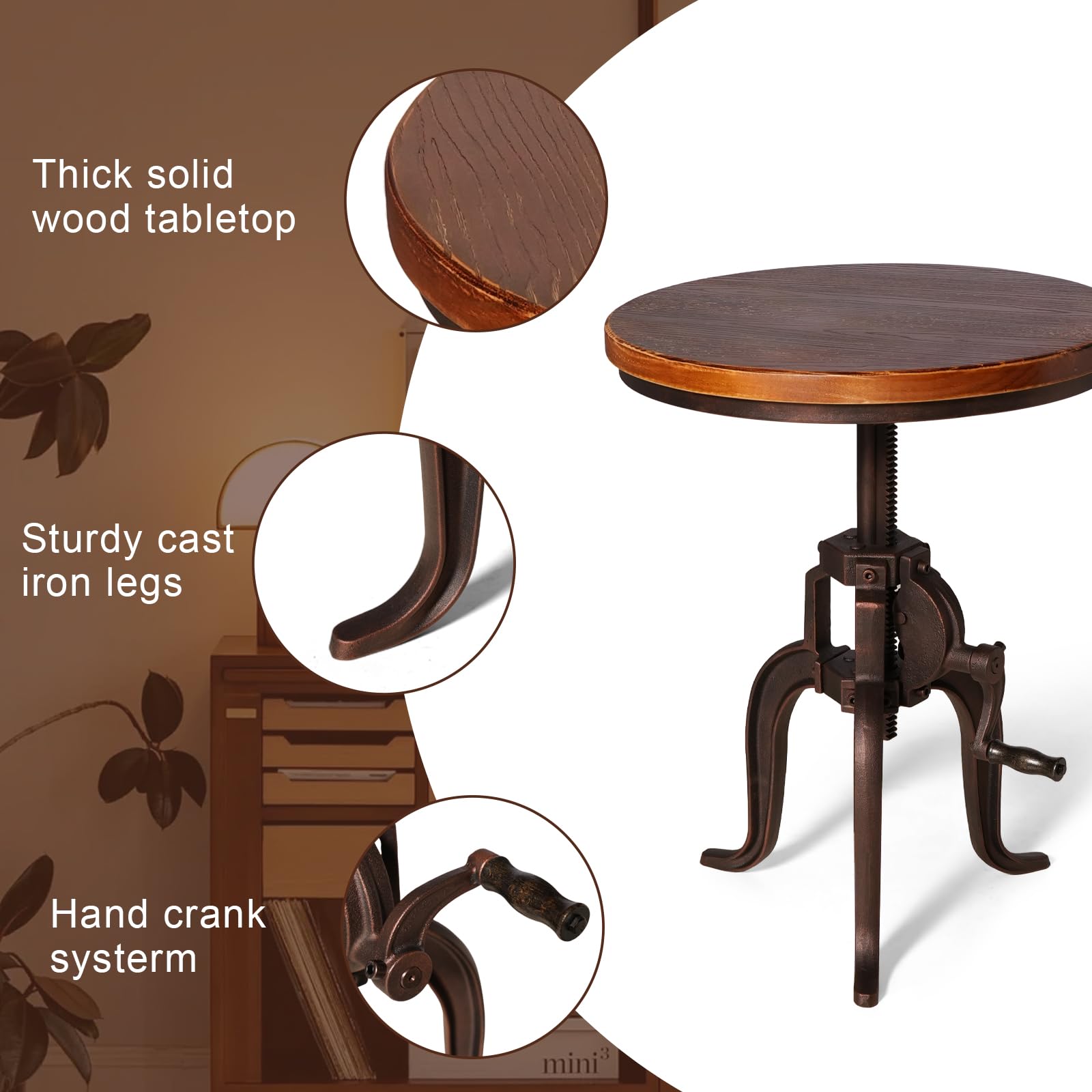 Adjustable Height Crank Accent Table