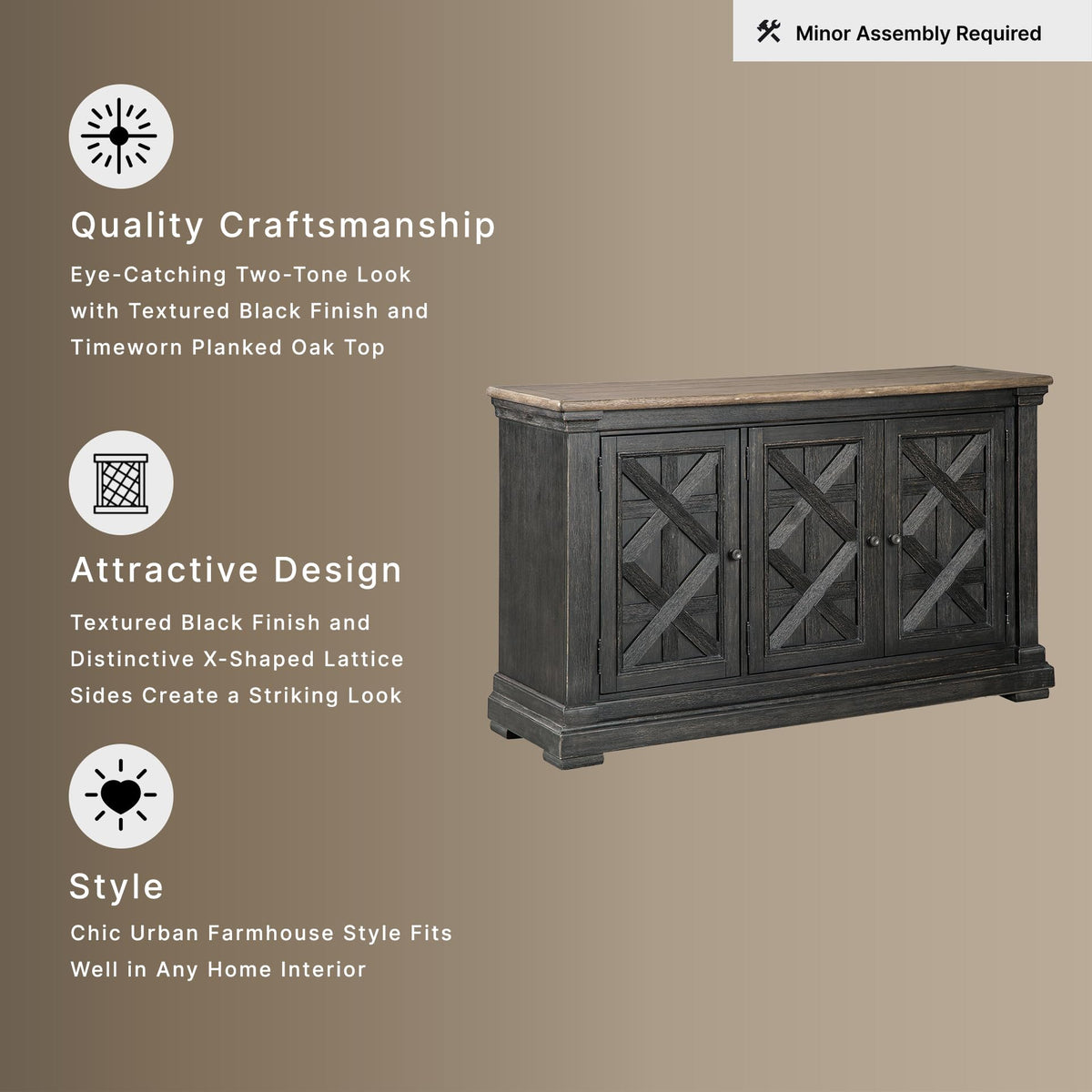 Signature Design by Ashley Farmhouse Sideboard Buffet Cabinet, Black/Gray