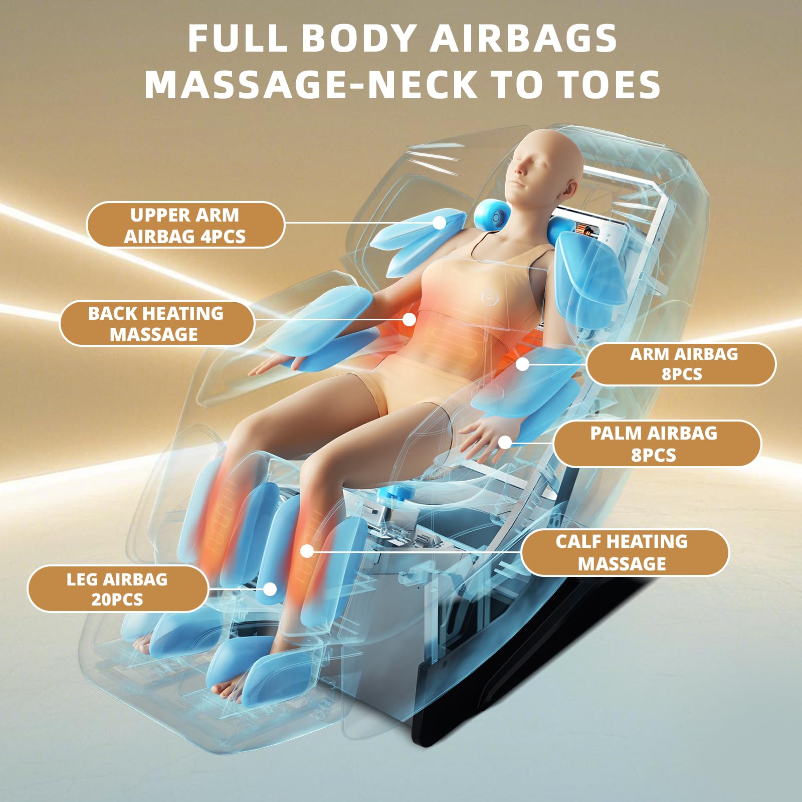 HealthRelife 4D Massage Chair Full Body Zero Gravity Recliner - 55“ SL-Track,15 Auto Modes,11 Massage Technique,40 Airbags Massage,with Yoga Stretch,APP Control,Shiatsu Foot Massage(Beige)