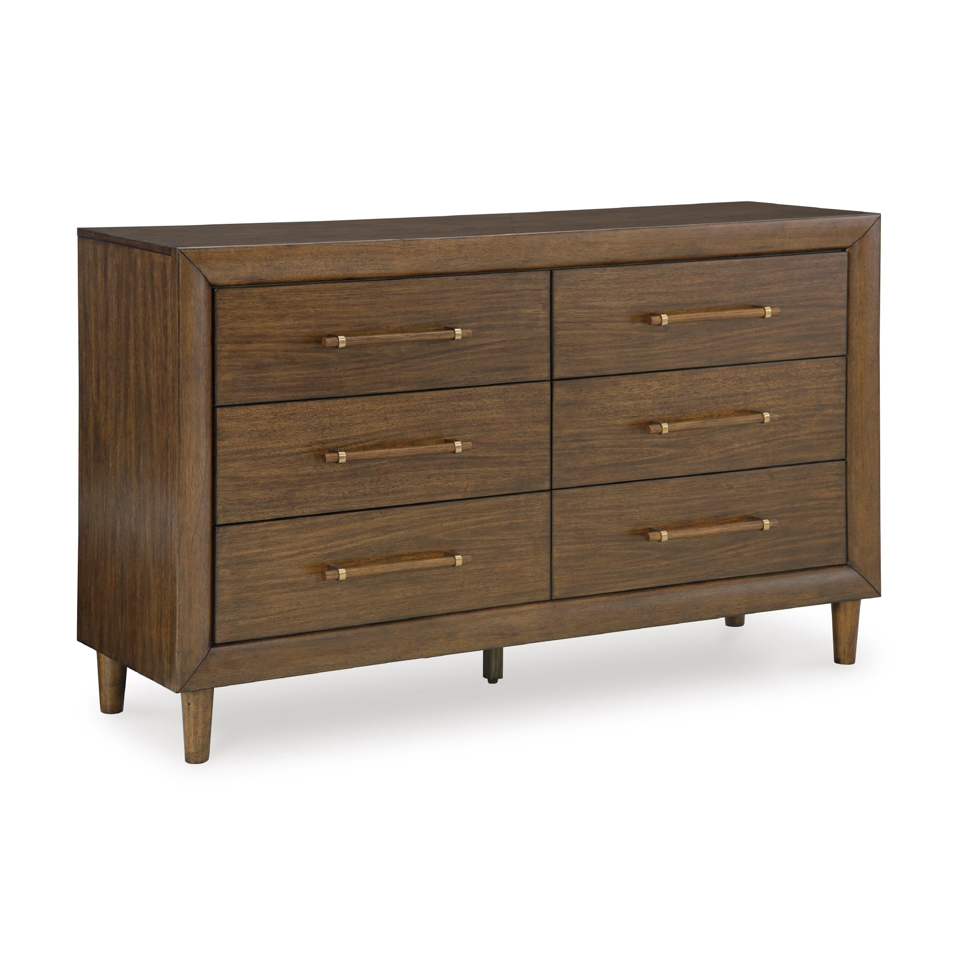 Signature Design by Ashley Lyncott Six-Drawer Dresser, Felt Lined Top Drawers, Round Tapered Legs, Hardwood Solids, 61.25' W x 17.88' D x 37.5' H, Brown