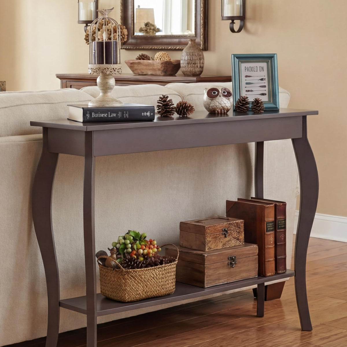 ChooChoo 39" Narrow Entryway Table with Storage Shelf, Espresso
