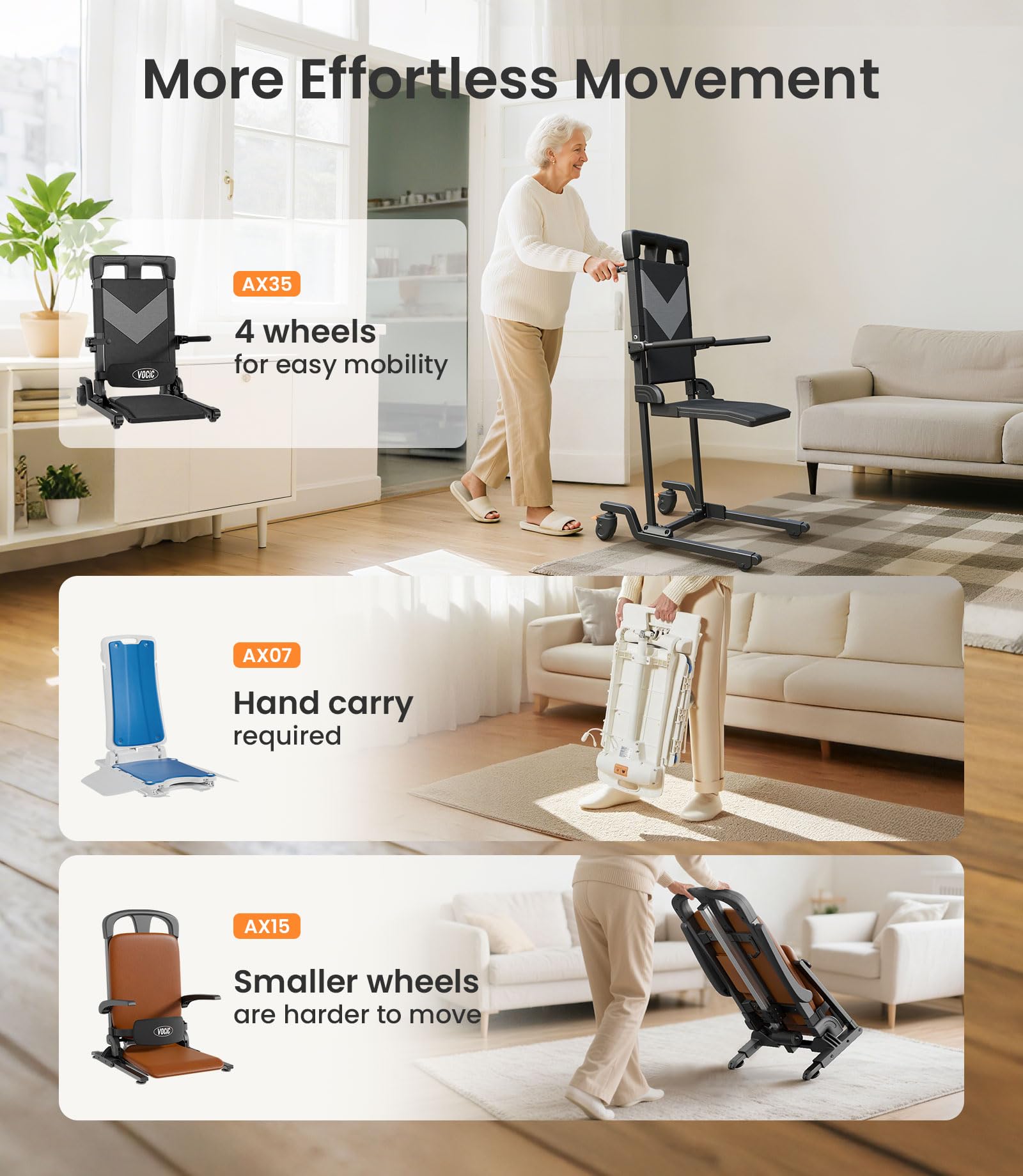Rolling Transfer Chair Lift with 4 Wheels for Seniors