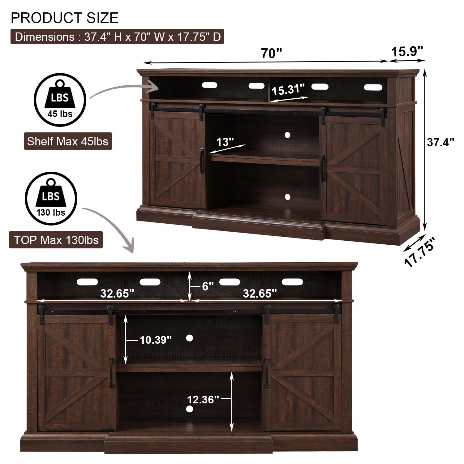 Farmhouse TV Stand with Sliding Barn Doors