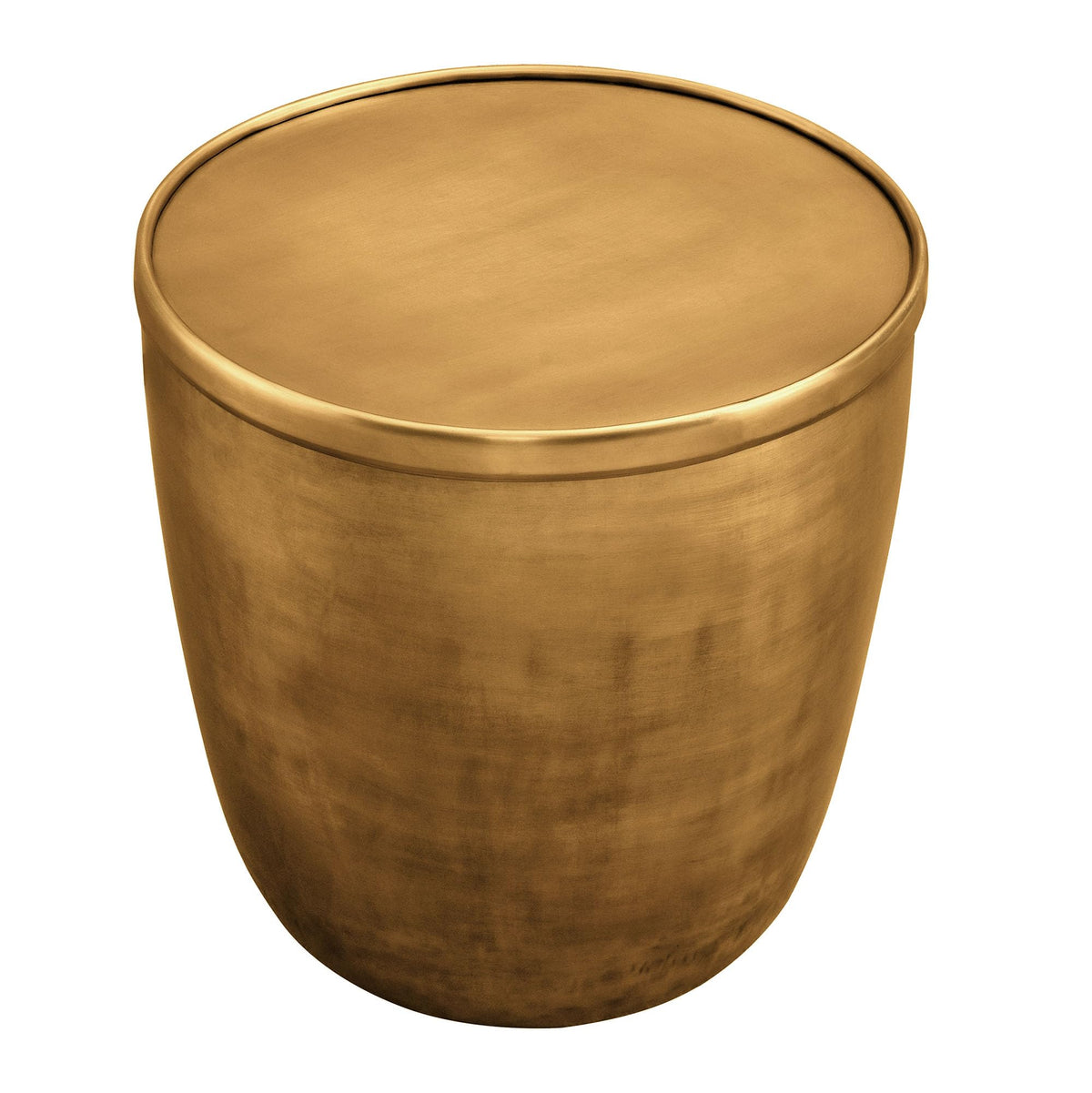 Brass-Finish Drum Storage Side Table