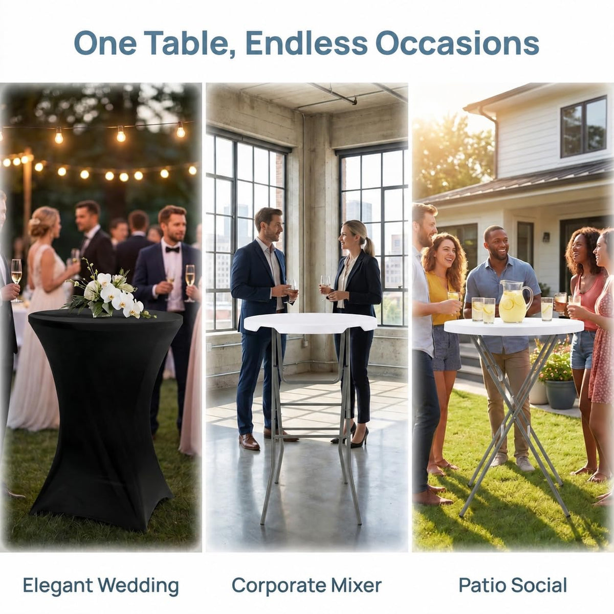 2-Pack 28 Inch Round Folding High Top Cocktail Tables with Dual Black Tablecloths, Portable Bar Height Bistro Set, Detachable Legs, Heavy Duty Indoor Outdoor Furniture for Wedding, Party & Events