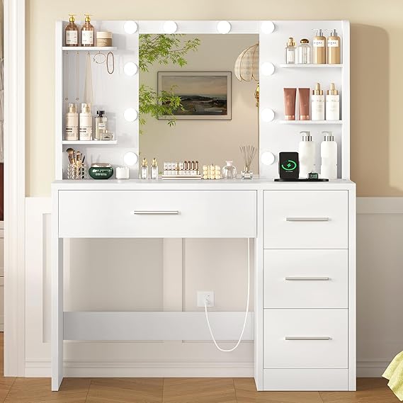 Vanity Desk with LED Mirror & Drawers