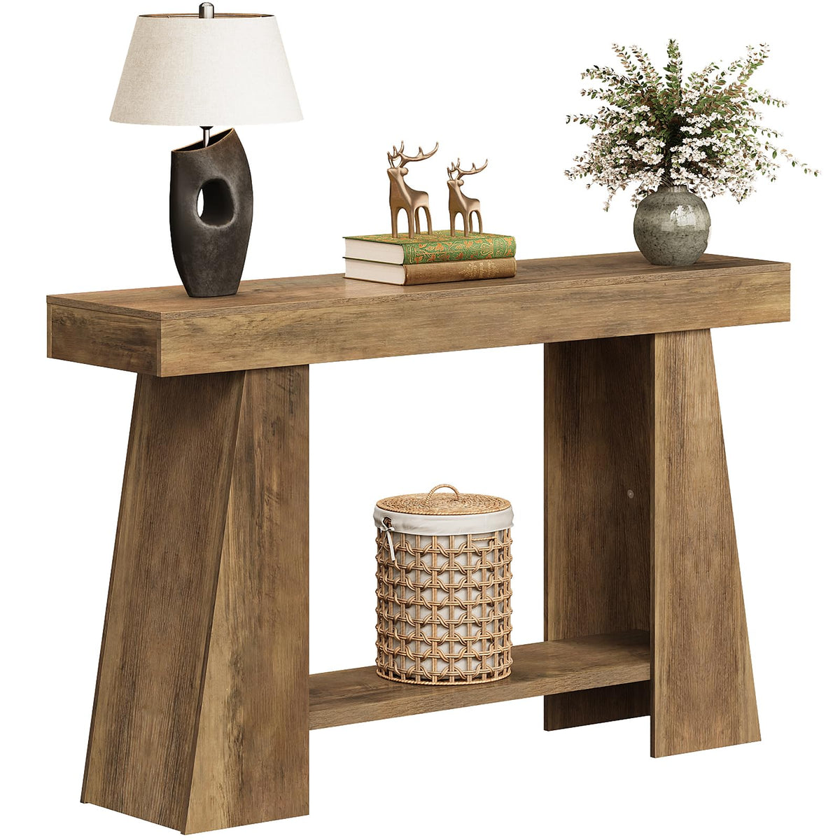 47.24" Farmhouse Entryway Console Table, Narrow Sofa Table Behind Couch, Wooden Rectangular Small Entry Table with Storage Shelves for Narrow Entrance, Stairwell, Hallway, Living Room, Small Foyer