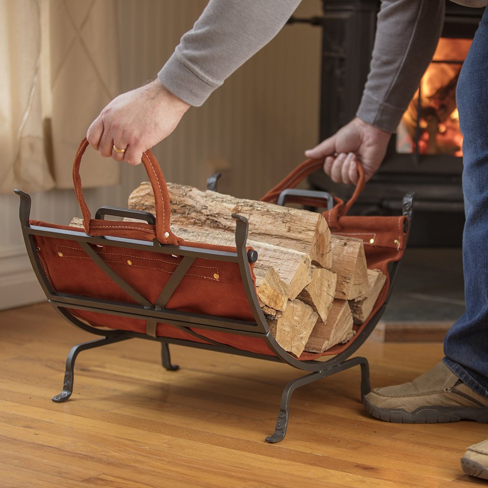 Steel Log Holder with Leather Carrier