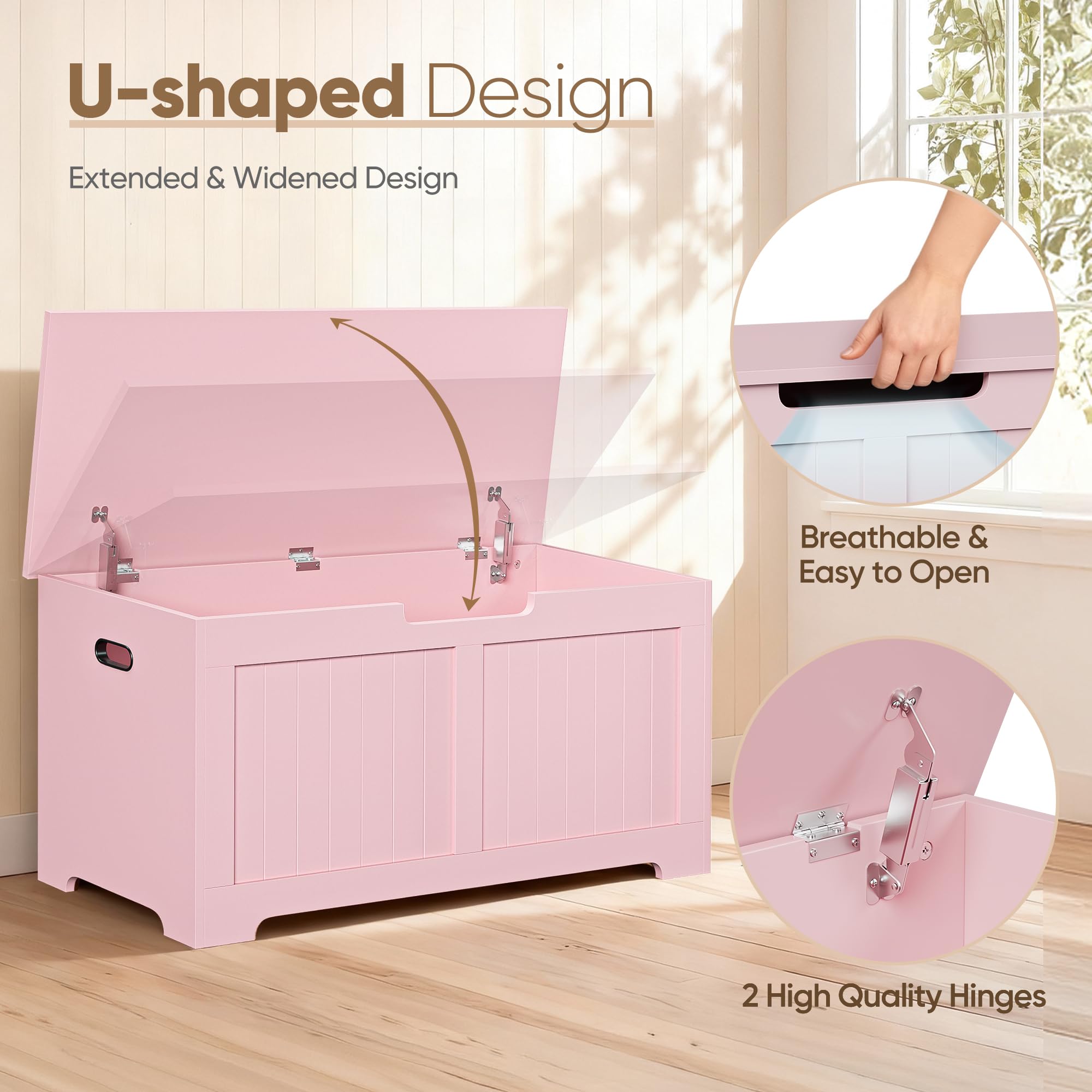 39" Wooden Storage Chest Bench with Safety Hinges