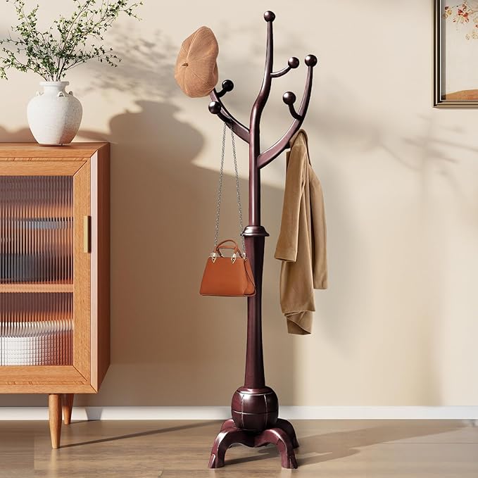 Freestanding Wooden Coat Rack with 8 Hooks