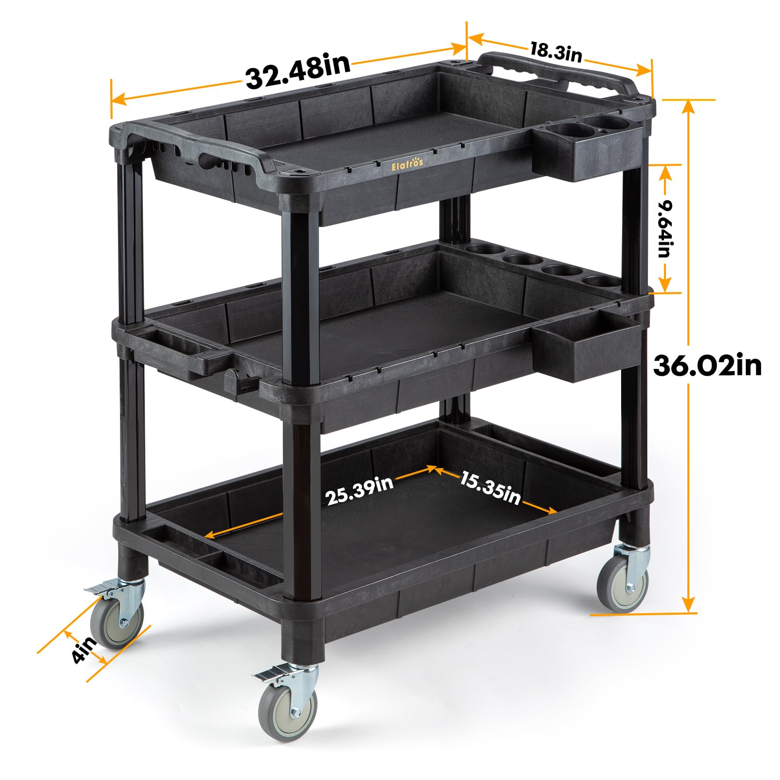 3-Shelf Rolling Utility Cart 500 lbs Capacity