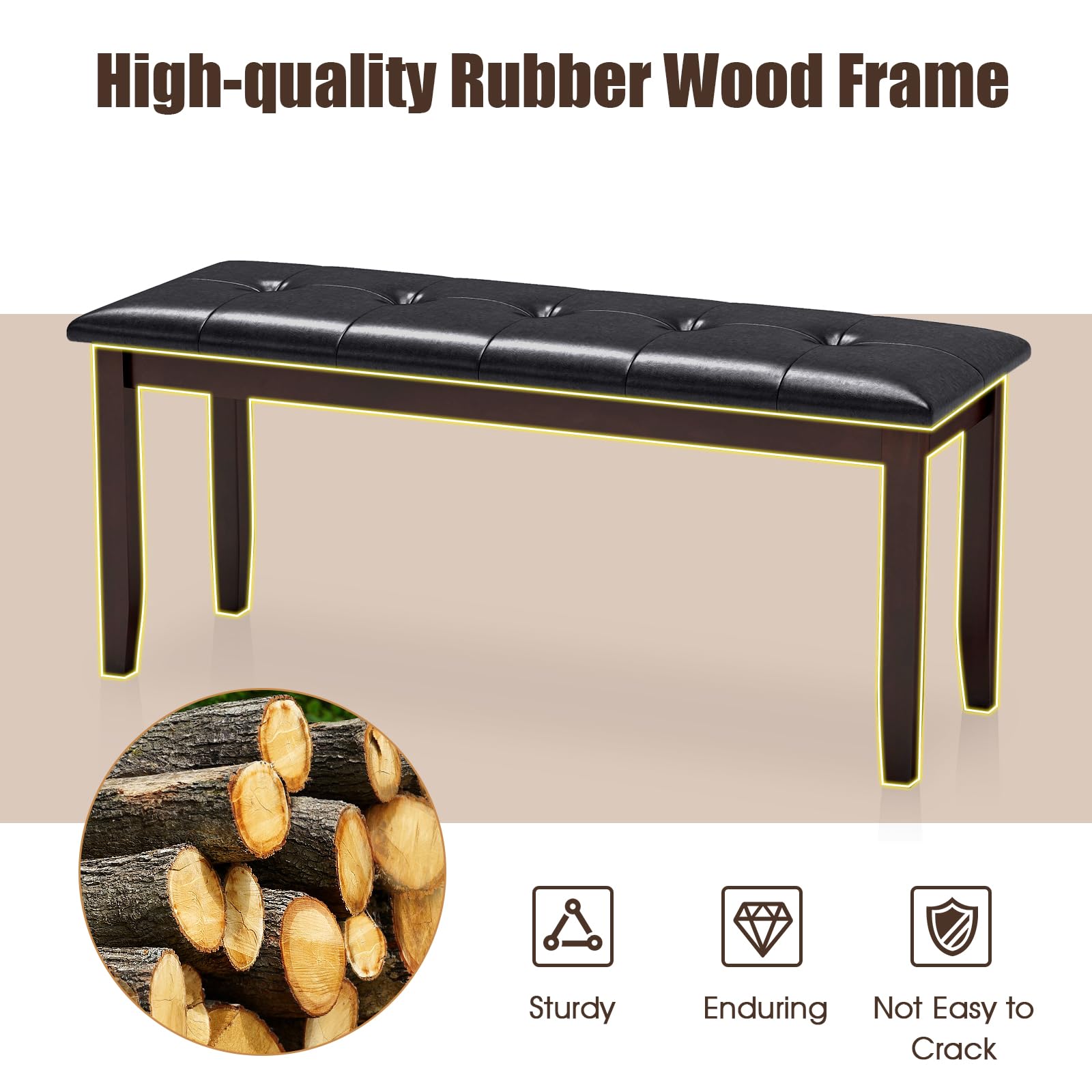 Upholstered Dining Bench with PU Leather Seat