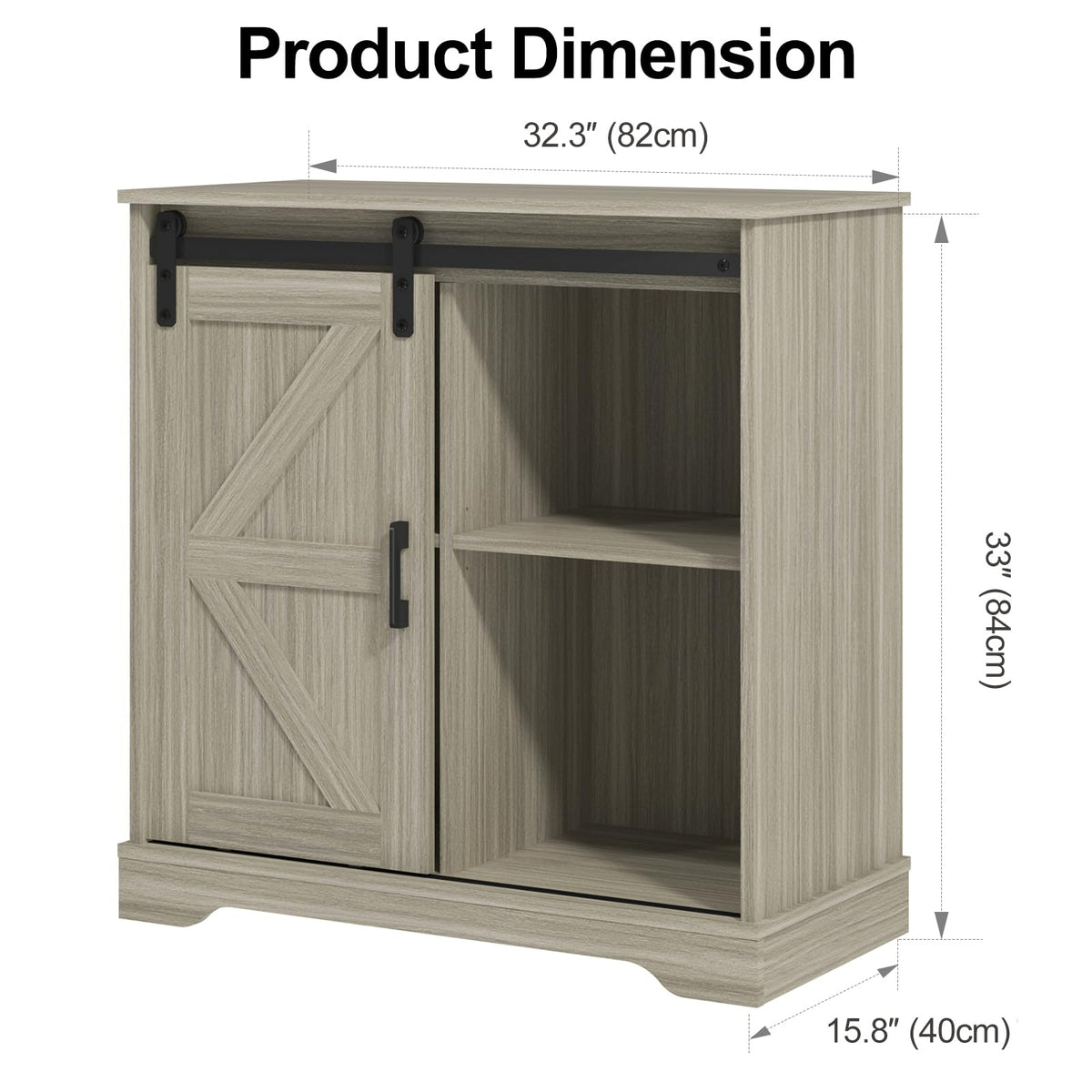 Panana Sliding Barn Door Buffet Sideboard Storage Cabinet Coffee Bar Kitchen Farmhouse Style (Oak)