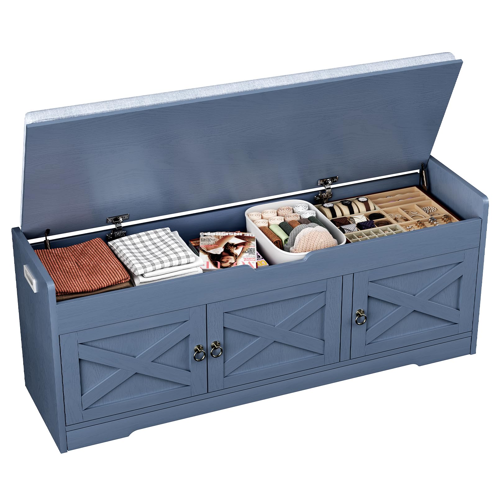 Farmhouse Shoe Storage Bench with Cushion Seat