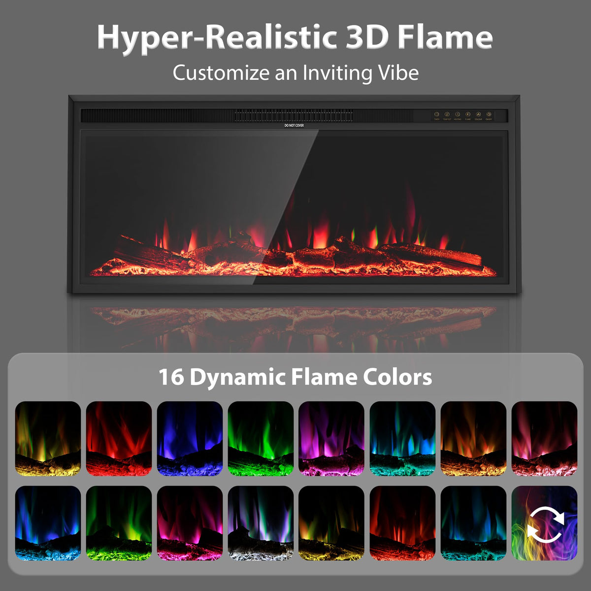 Nexfurn 42 Inch Electric Fireplace Heater, Recessed Wall Mounted