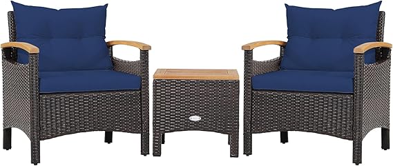 3-Piece Patio Rattan Conversation Set