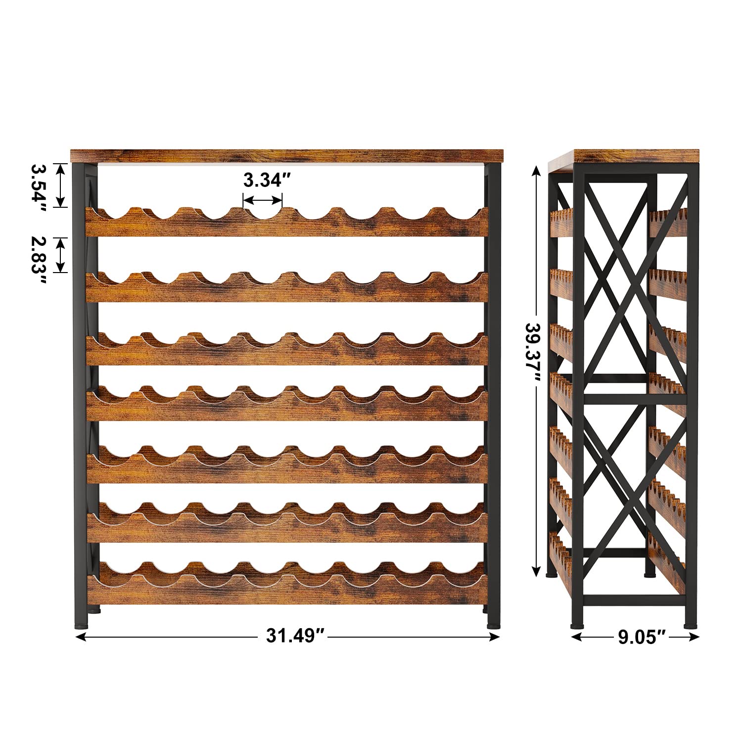 56-Bottle Freestanding Wood & Metal Wine Rack