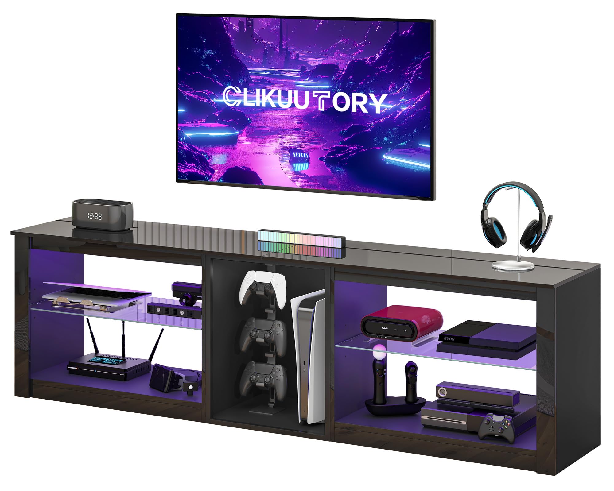 63" LED TV Stand with Glass Shelves