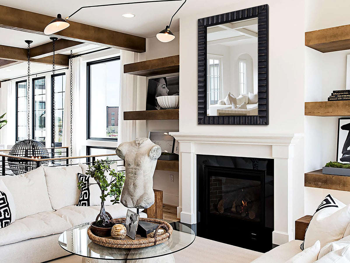 Black Wood Framed Wall Mirror