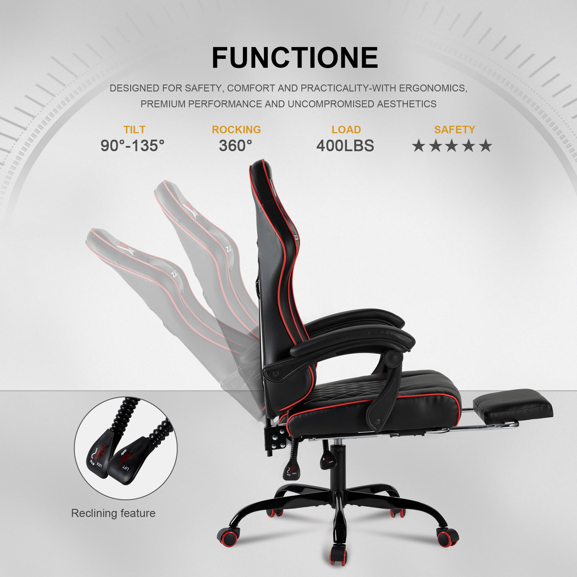 Ergonomic High-Back Gaming Chair with Footrest