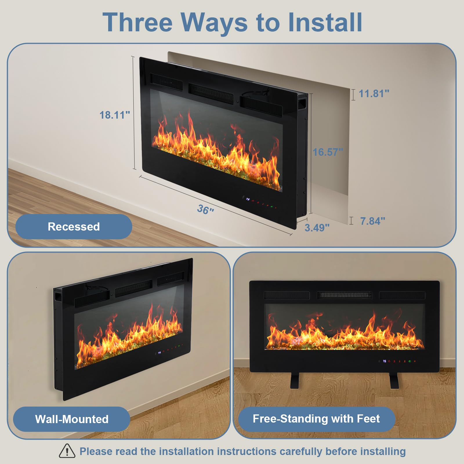 Electric Fireplace Heater – Wall Mounted, Recessed & Freestanding