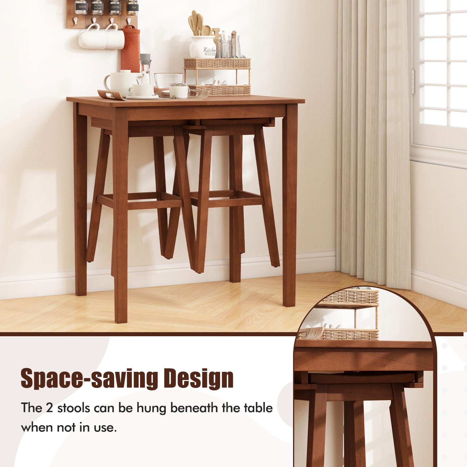 3-Piece Counter Height Bar Table Set with Saddle Stools
