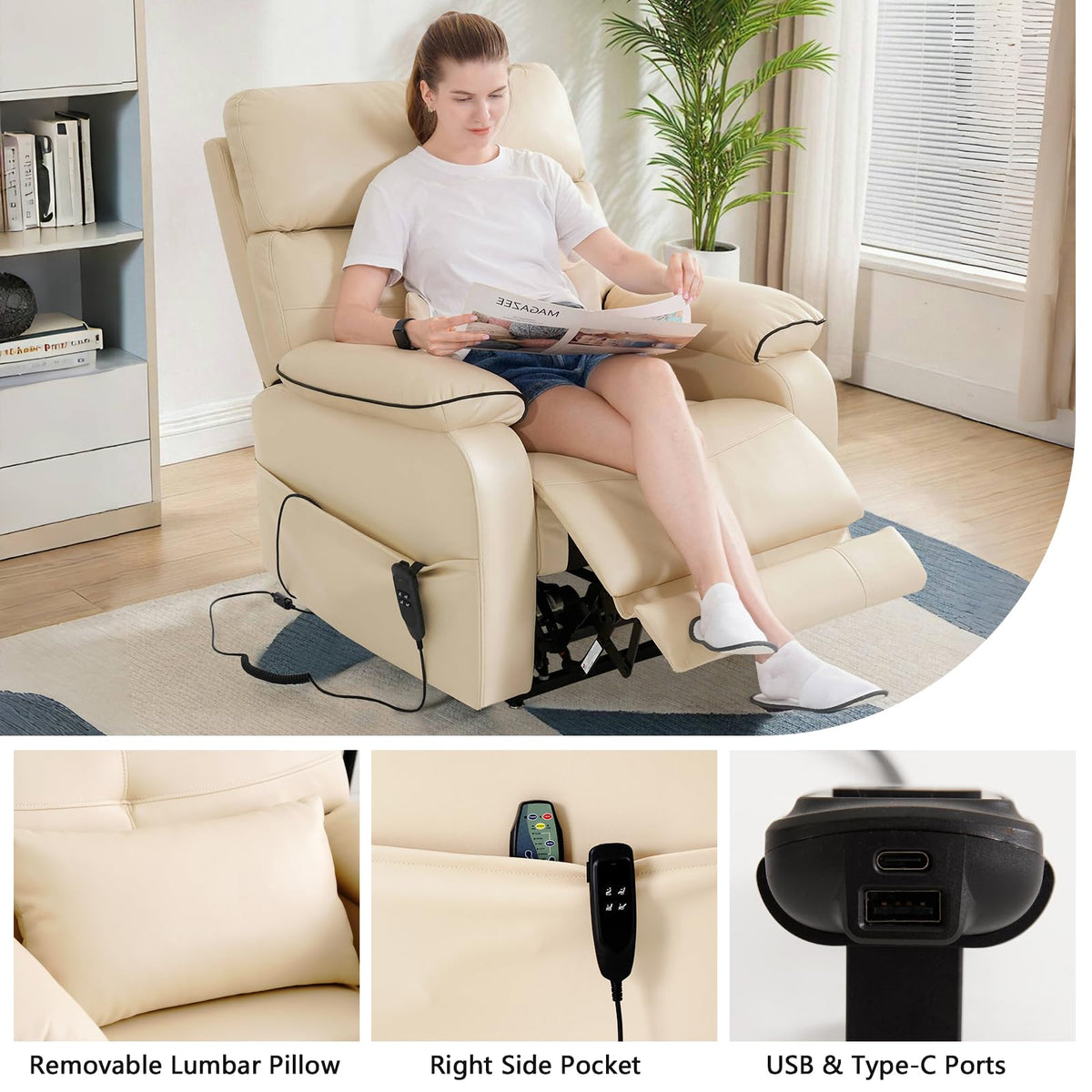Beige Dual Motor Lift Recliner