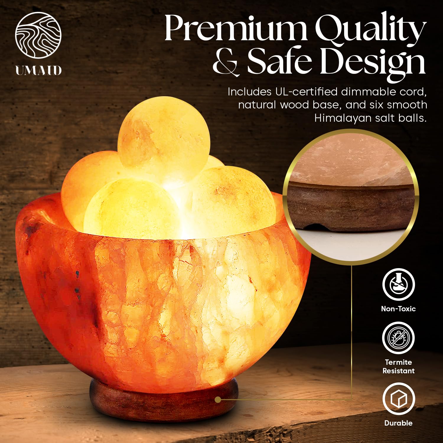 Himalayan Salt Lamp Bowl with 6 Massage Balls
