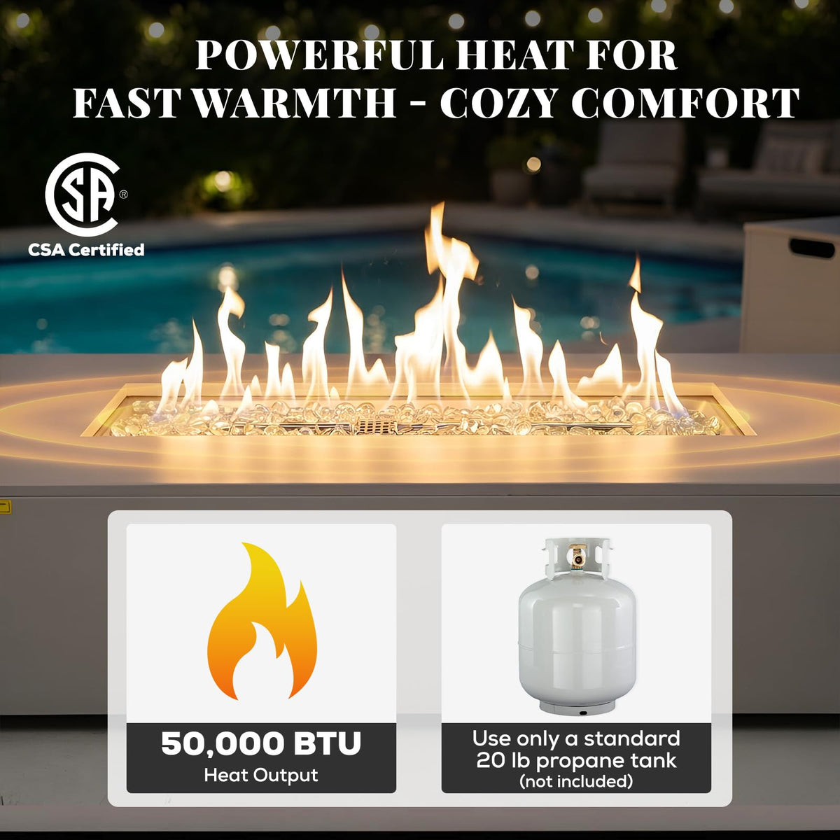 hykolity 50" Outdoor Fire Pit Table, Propane Fire Pit with Tank Holder, 50,000 BTU 2 in 1 Gas Fire Pit for Outside Patio & Backyard with Lid, Fire Glass Beads & Cover, CSA Certified