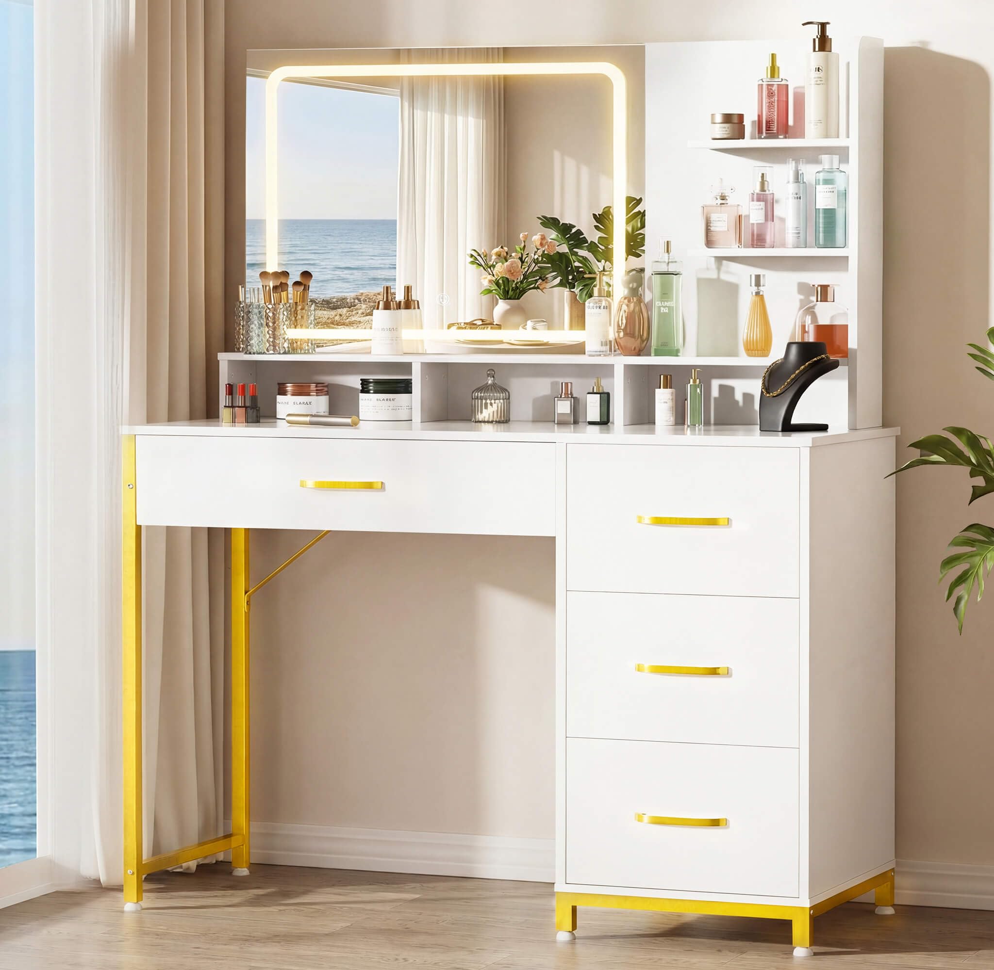 Vanity Desk with Mirror and Lights