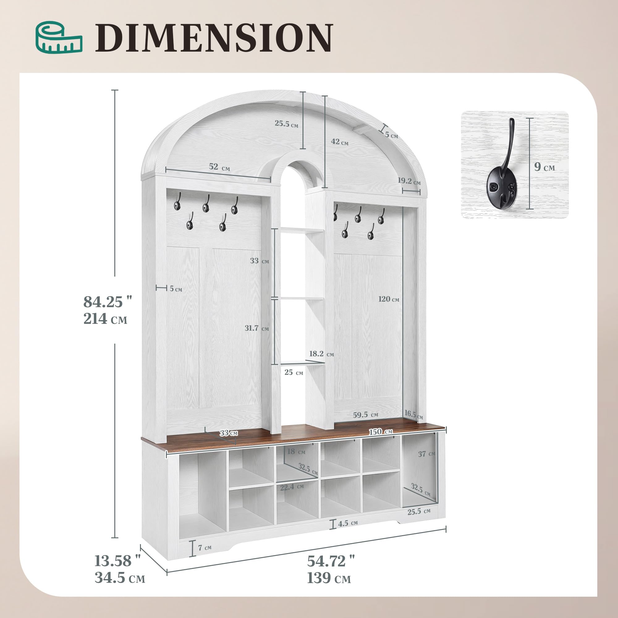 Arched Hall Tree with Shoe Storage & Bench