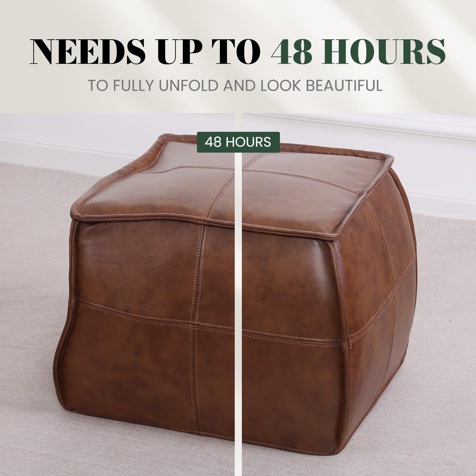 Genuine Leather Pouf Ottoman Footstool