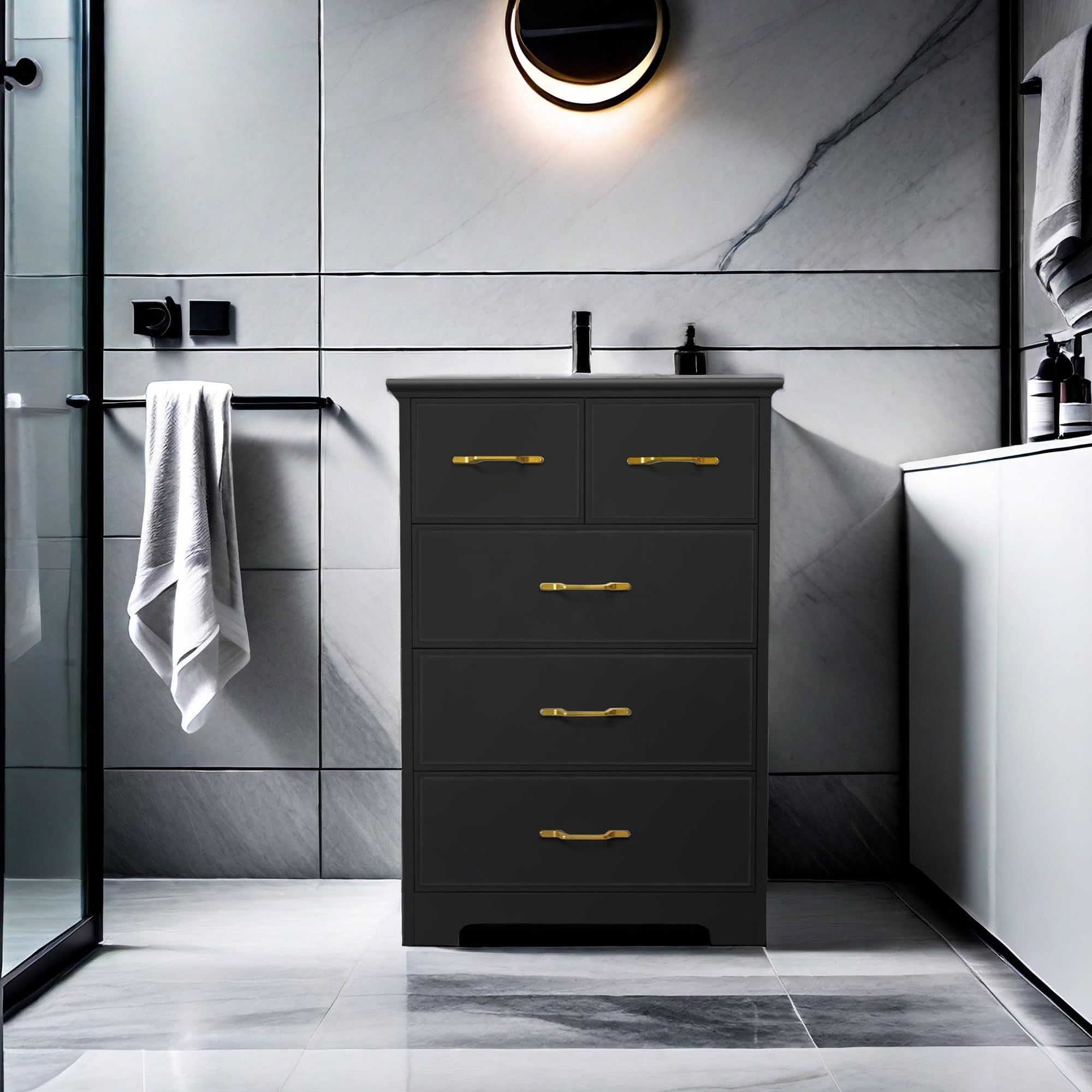 NEDYO 5 Drawer Accent Cabinet, Modern Tall Chest, Wooden Storage Organizer Cabinet fo Living Room, Hallway, Entryway, Office. Black