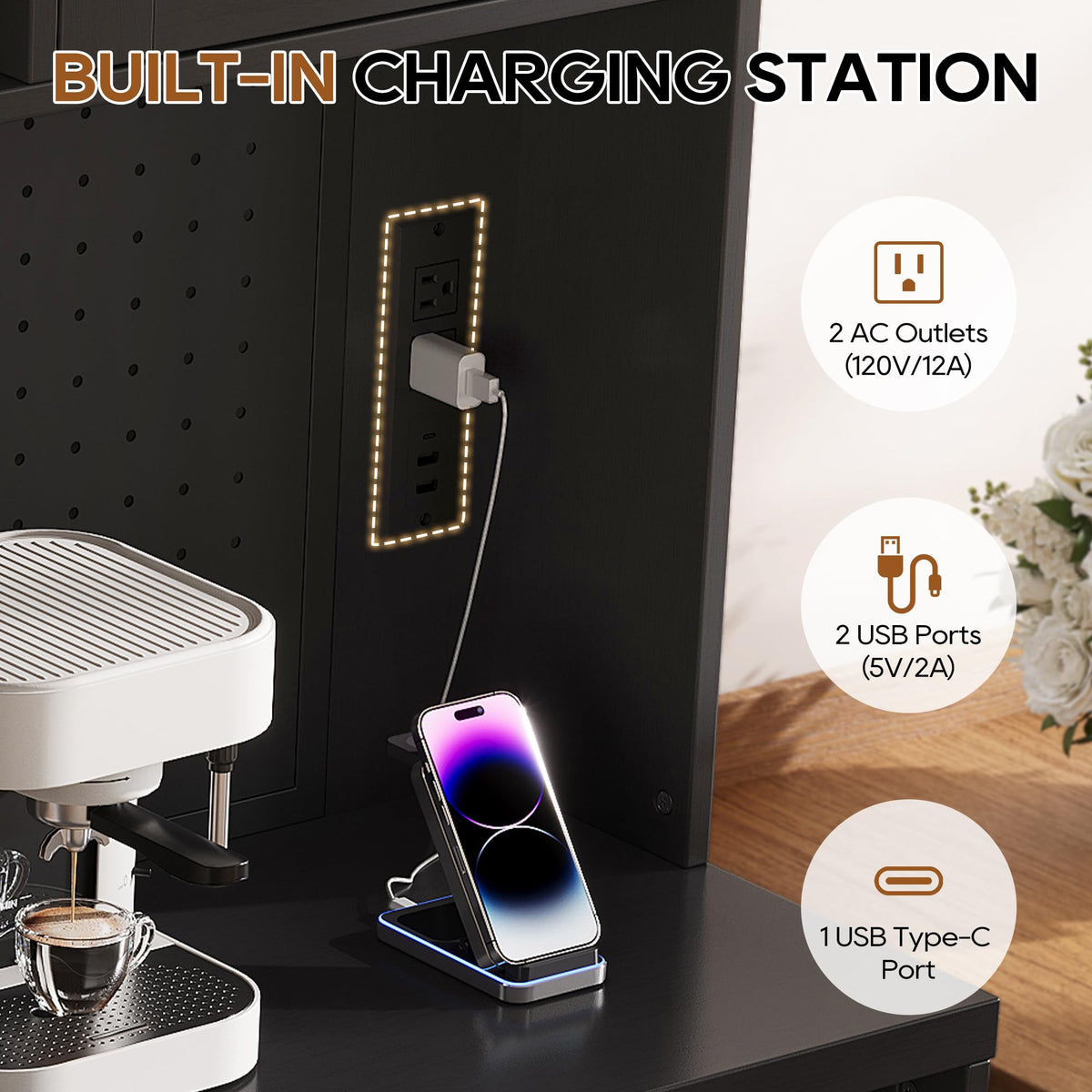 Wine Bar Cabinet with Charging Station