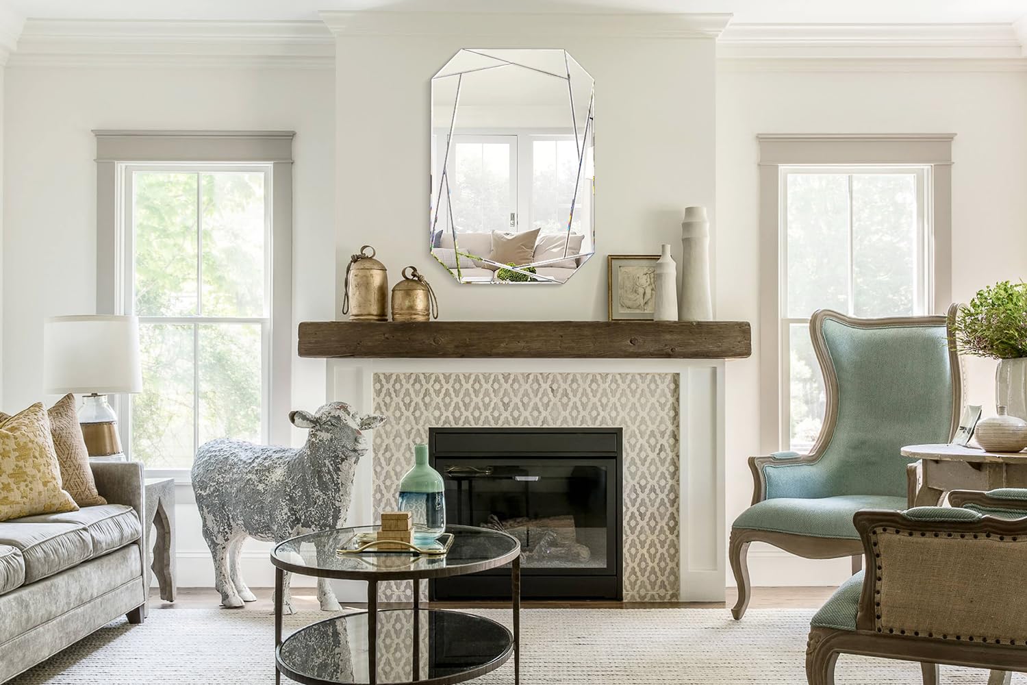 Hexagonal Frameless Beveled Wall Mirror
