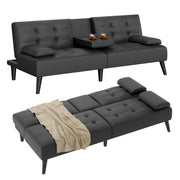 Foldable Futon Sofa Bed with Reclining Backrest & Cup Holders