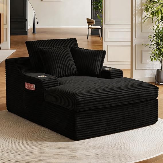 Oversized Chaise Lounge Chair with Cup Holder & Pillows
